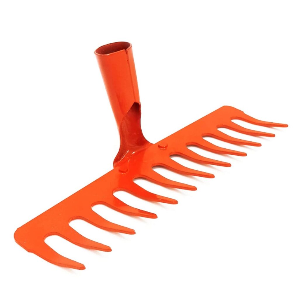 a red rake with a handle